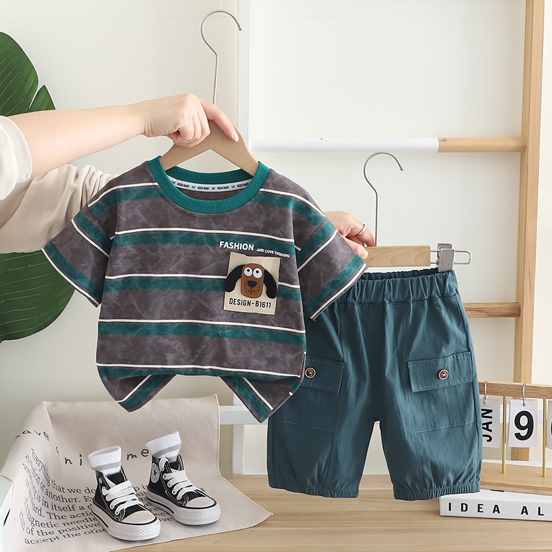 เด็กชายเสื้อผ้าฤดูร้อนเสื้อยืดและกางเกงขาสั้น2ชิ้นชุด1-6ยเด็กทารกสบายๆการ์ตูนลายชุดเด็กชุด