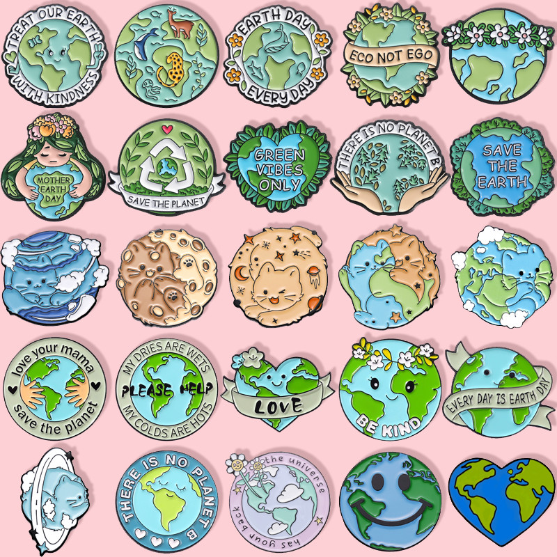 25รูปแบบโลกดูแลสําหรับและปกป้องสิ่งแวดล้อมตราน่ารักการ์ตูนดาวเคราะห์เคลือบเข็มกลัดกระเป๋าเป้สะพายหลังอุปกรณ์เสริมของขวัญสําหรับเพื่อนองค์กรสิ่งแว