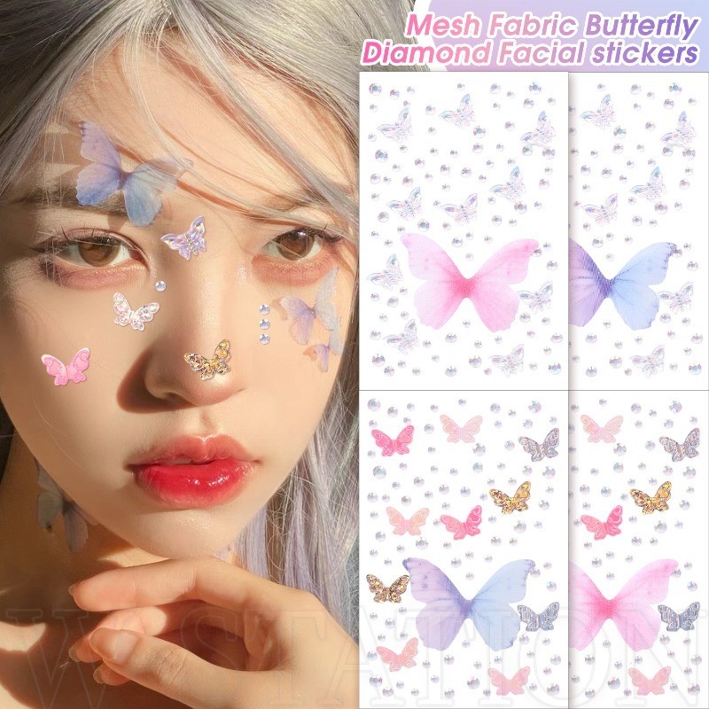 แฟนตาซีโบว์ พลอยเทียม สักสติ๊กเกอร์-เทศกาลพรรคอุปกรณ์แต่งหน้า-แต่งหน้าพรรคใบหน้าแพทช์-กาวในตัว,กันน้ํา,โปร่งใส- ทําเอง ร่างกายศิลปะตกแ