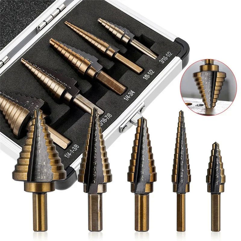 HSS 4241 Cobalt Step Drill Bit Set 5/6pcs Metal Drilling Hole Tools,Cone Drill Bits for Metal Iron A