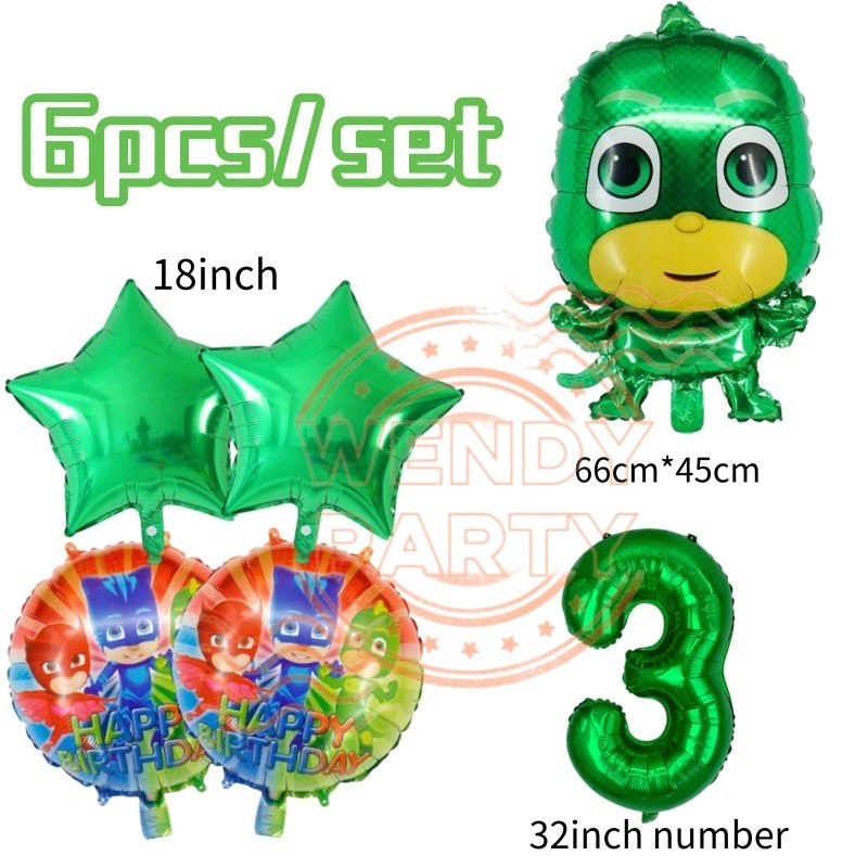 PJ Masks Theme Ballons ชุดสําหรับตกแต่งงานเลี้ยงวันเกิดชุดนอนหน้ากากเด็กทารกสีเขียวจํานวน