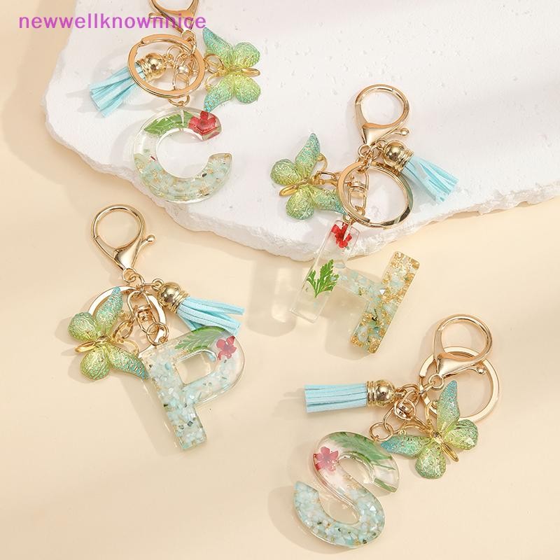 Newwellknownnice AZ Dreamy เลื่อมตัวอักษรพวงกุญแจผู้หญิง sel จี้ผีเสื้อเริ่มต้นพวงกุญแจกระเป๋า Suspension กระเป๋า Charms พวงกุญแจรถ TH