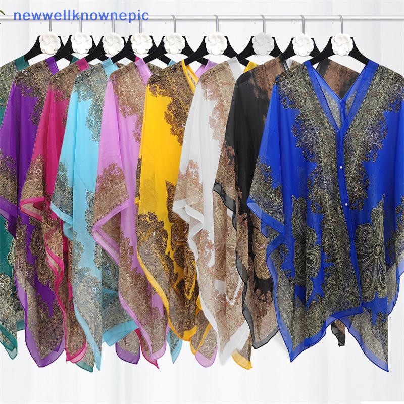 Newwellknownepic Beach Sun Protection Shawl แฟชั่นผู้หญิงเสื้อผ้าฤดูร้อน Beach บิกินี่ Cover Up เสื้อชีฟองหลวมผ้าคลุมไหล่ผ้าพันคอปุ่ม TH