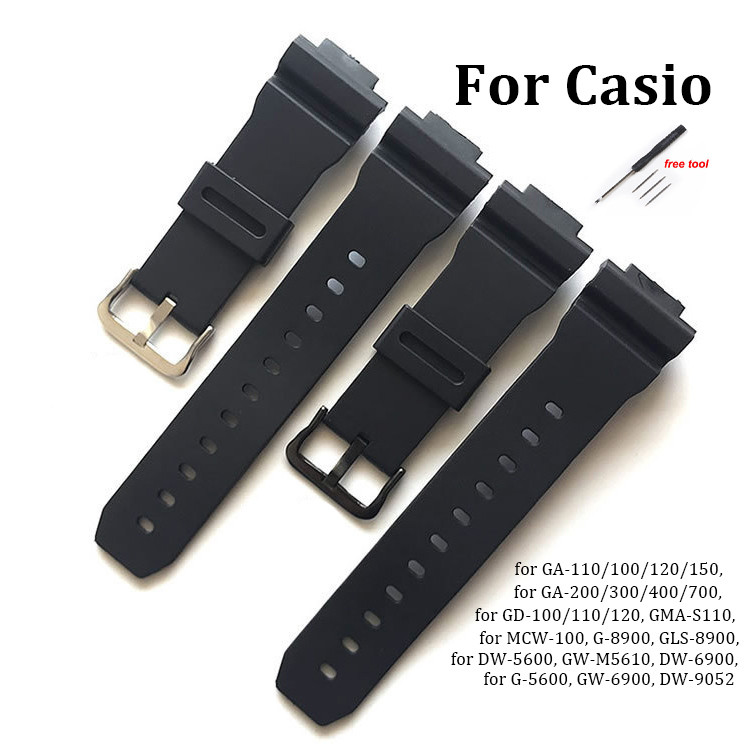 16 มม.สายนาฬิกายาง PU สําหรับ Casio G-shock DW-5600 5610 6900 9052 GW-M5610 GW-M5610 GA2100 GA-110 1