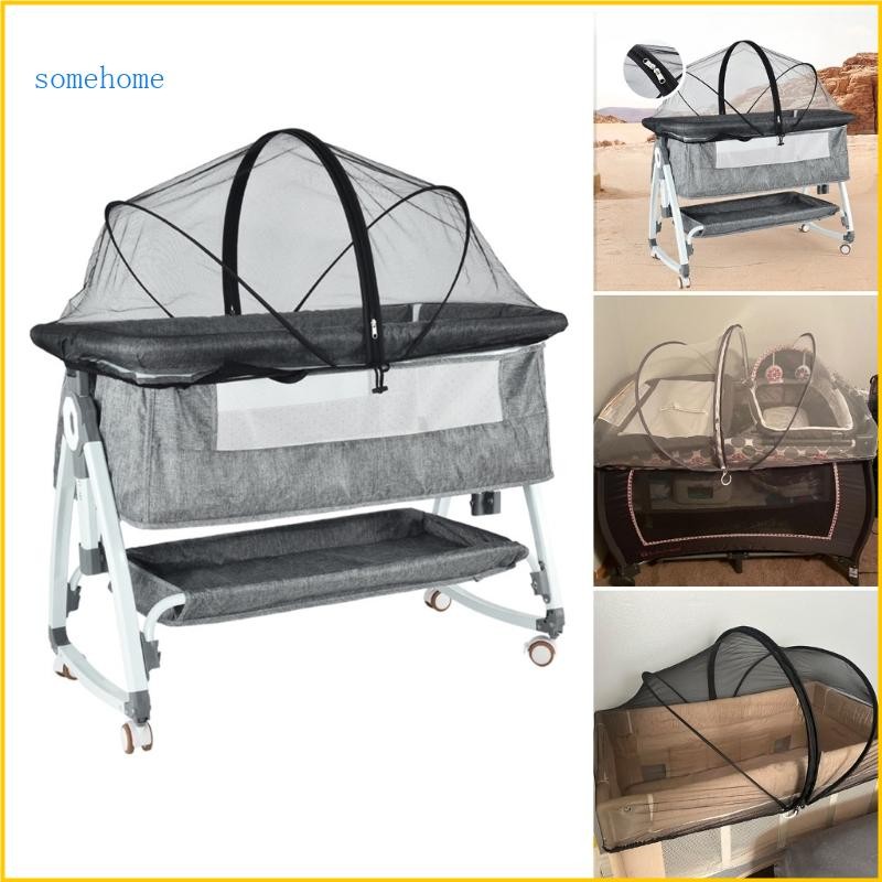 SOME ฝาครอบตาข่ายเปลเด็กแบบพกพาสําหรับการเดินทางและใช้ในบ้านผ้าม่านเปลมีสไตล์