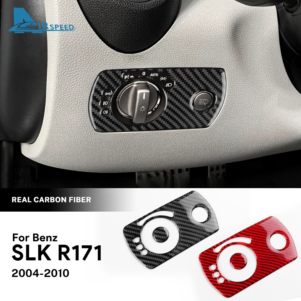 AIRSPEED คาร์บอนไฟเบอร์สําหรับ Mercedes-Benz SLK R171 2004-2010 ไฟหน้ารถสวิทช์ตกแต่งสติกเกอร์อุปกรณ์