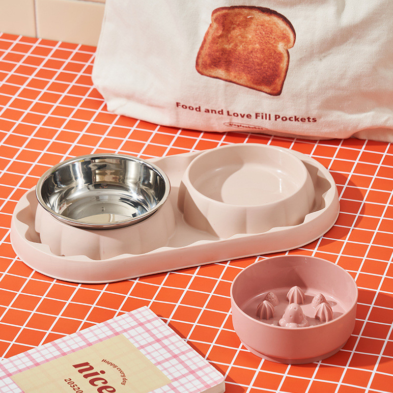 ชามอาหารแมว ชามสแตนเลส 2ชั้น ป้องกันการสำลัก อาหารช้า ความจุขนาดใหญ่ มีขอบยางกันลื่น ชามใส่อาหารสำหรับสัตว์เลี้ยง - รูปที่ 2
