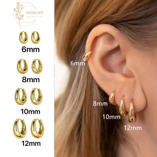 Roselife 1 คู่ 14k Gold Glossy Chunky Droplet Hoop ต่างหูสําหรับผู้หญิงแฟชั่น Pirced หูวงกลมเครื่องประดับ