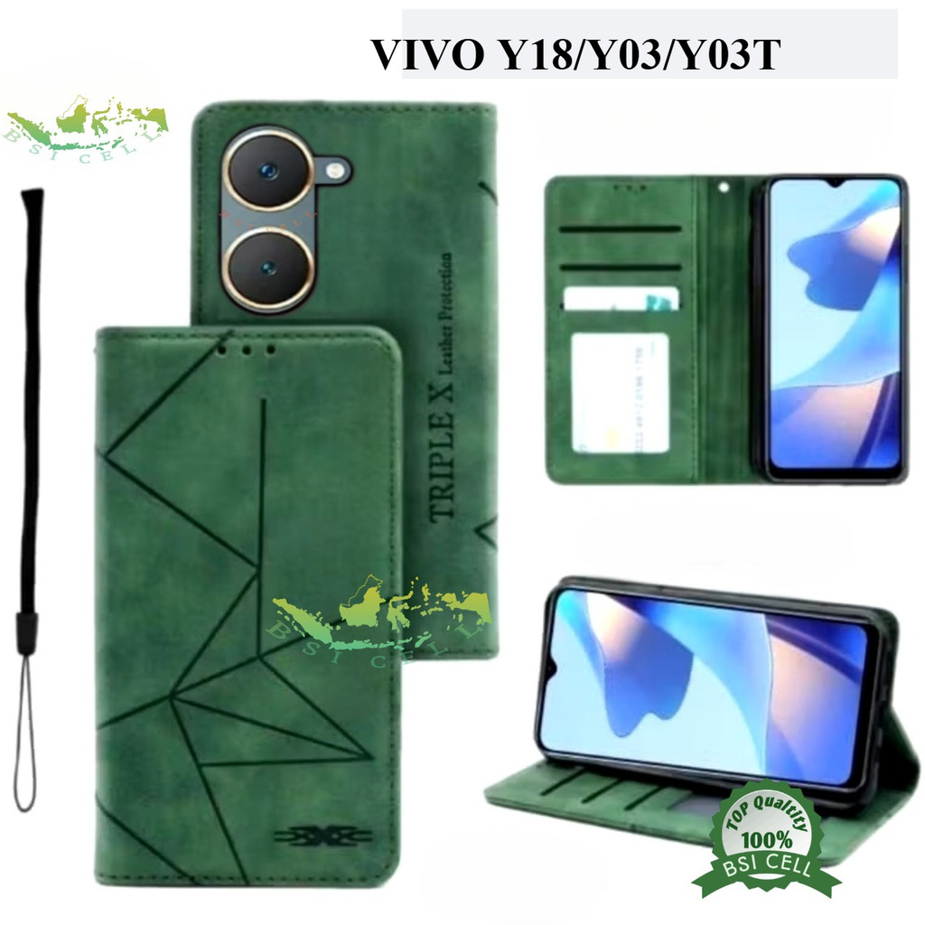 HP Vivo Y18 Y03 Y03T V2344 Case กระเป๋าสตางค์หนังแบบฝาพับแม่เหล็กไม่มีปุ่ม