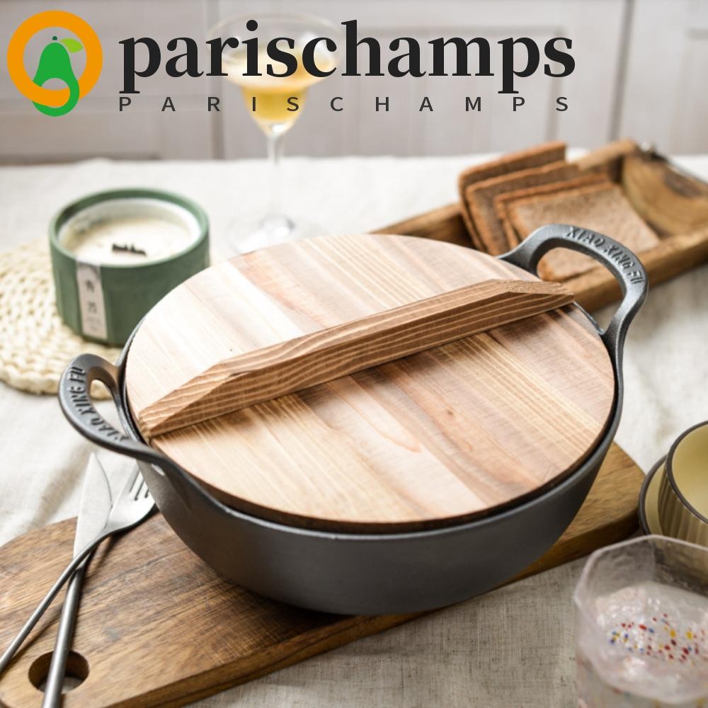 หม้อสตูว์ PARISCHAMPS พร้อมฝาไม้ หม้อเหล็กหล่อด้ามสองหู ทนทาน ไม่เคลือบไม่ติด หม้อซุปสไตล์ญี่ปุ่น ราเมน