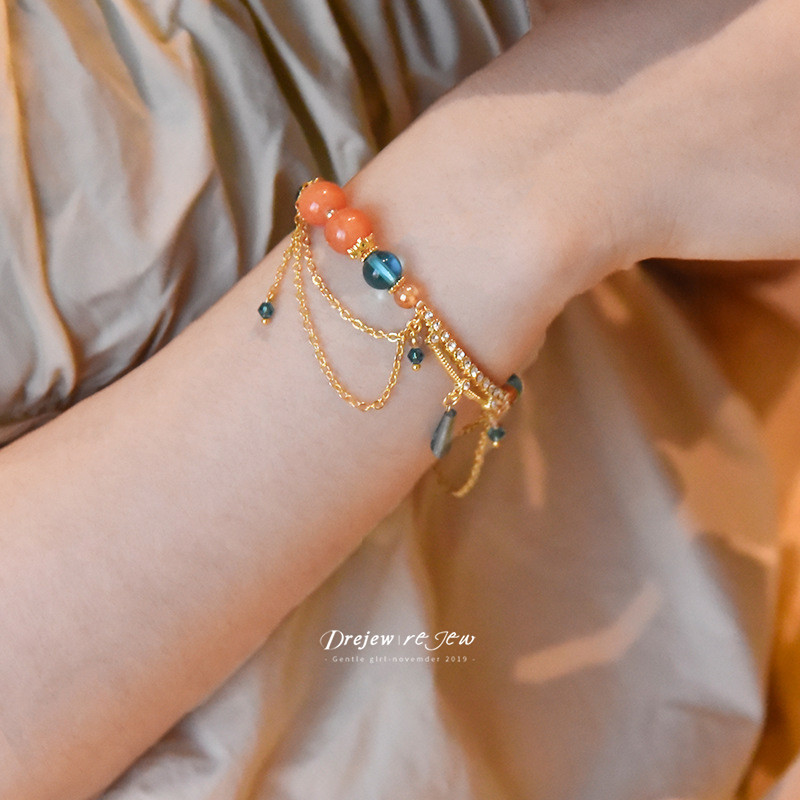เดรช เพชรฝังเรซิ่นแก้วลูกปัดสร้อยข้อมือใหม่สไตล์จีนสร้อยข้อมือซอกระดับไฮเอนด์สัมผัสเครื่องประดับมือ