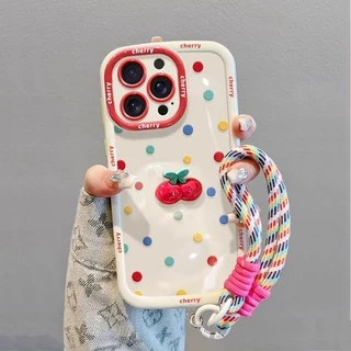 เข้ากันได้สําหรับiphone 16 15 14 13 12 11 Pro MAX X XR XS MAX 7 8 Plusที่มีสีสันPolka Dotสาวเชอร์รี่เคสโทรศัพท์ปกอ่อน