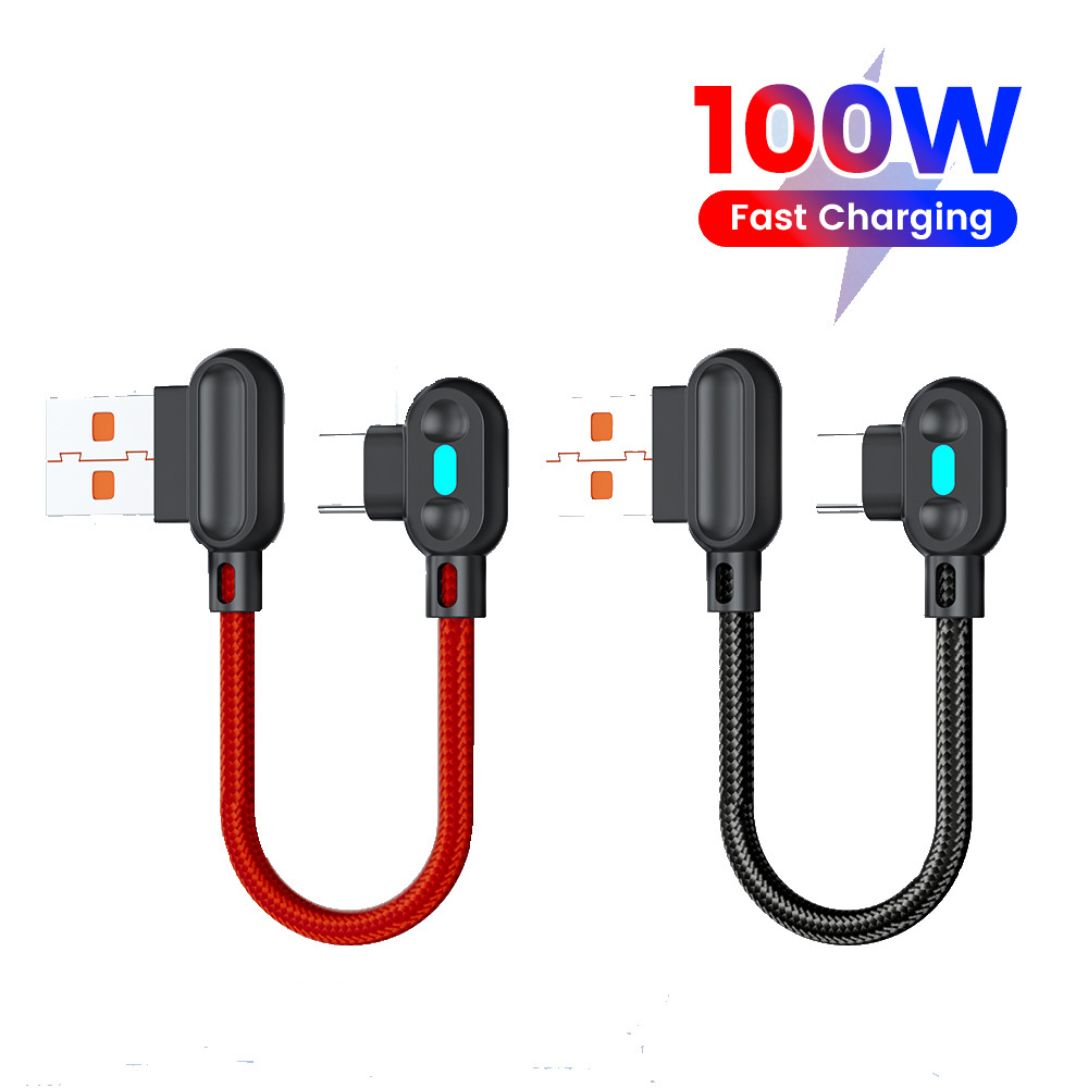 Twitch 0.25 M/1 M/2 M Dual Elbow สาย USB Super Fast Charging USB A ถึง Type C สําหรับ Power Bank Data สายไฟพร้อมไฟ LED