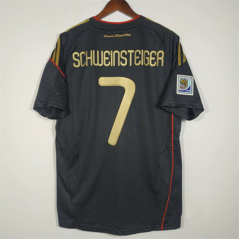 2010 เสื้อฟุตบอลย้อนยุค Germany Away - แบบจําลองแบบกําหนดเองระดับพรีเมียม (Schweinsteiger/Klose) - เ