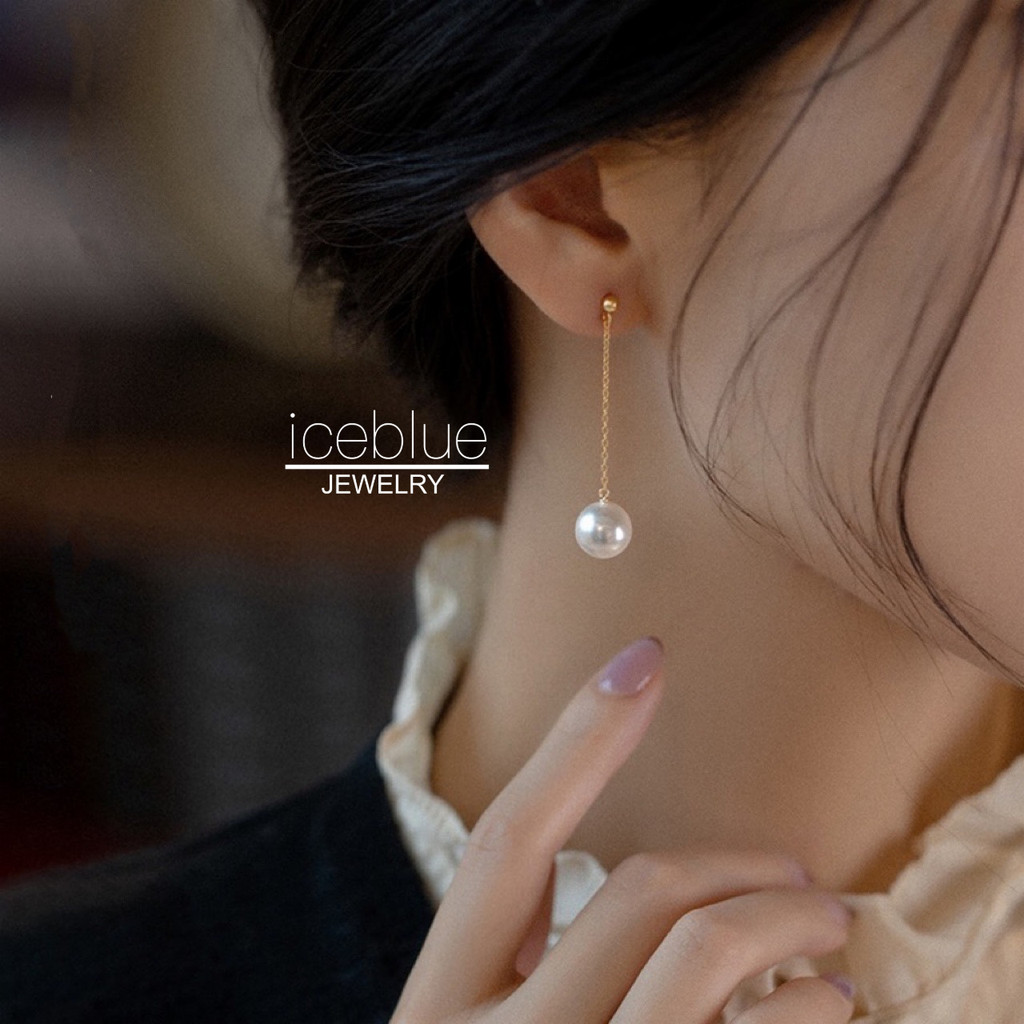 【iceblue】ต่างหูติดติ่งไข่มุกทรงกลมสมบูรณ์แบบ 8mm 10mm พร้อมพู่ ชุบ 14K Gold ไร้สนิม ไทเทเนียมสตีล สำหรับผู้หญิง E95 - รูปที่ 2