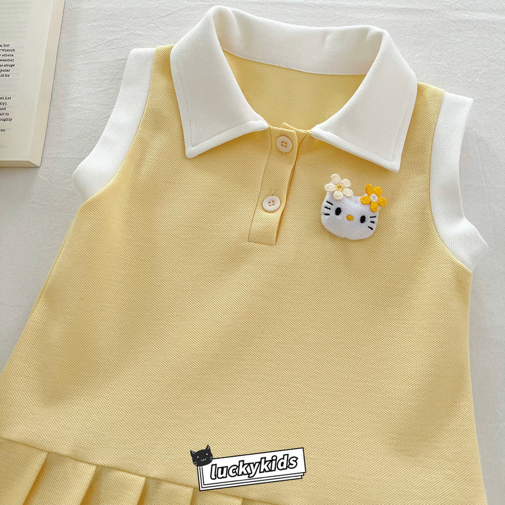 [แถมกระเป๋า]เด็กทารกฤดูร้อน สไตล์วิทยาลัย โปโล คอปก เสื้อแขนกุด+กระโปรงพลีท/เดรสกันแดด - รูปที่ 6