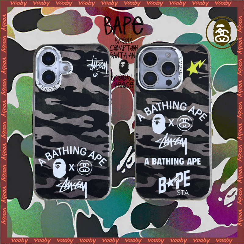 BAPPE APE STA STUSSSY Camouflage สไตล์ป้าย Electroplated กรอบรูปเคสโทรศัพท์เหมาะสําหรับ IPhone17 AIR 16 16P 16PM 15 15P 15PM 14PM 14 14P 13 13P 13PM 12P 12P 12P 12P 12PM 11 11 11P 12PM XR 7 – โปรปัง