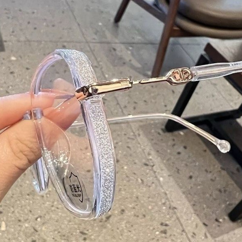 แว่นสายตาสั้น 0°สั้น -600° แว่นตากรองแสง กรอบสี่เหลี่ยม ประดับเพชร สีทอง สําหรับผู้หญิง 2988