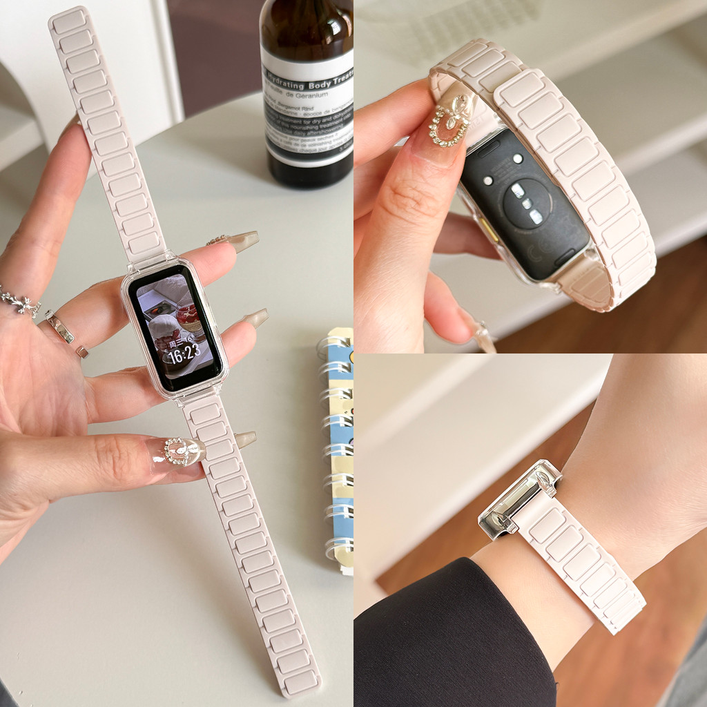 สายรัดห่วงแม่เหล็กสําหรับHuawei Band 11 11pro 10 9 8 7 6 6pro NFCสายรัดอุปกรณ์เสริมกีฬาสร้อยข้อมือซิลิโคนสําหรับHonor band 10 9 7 6