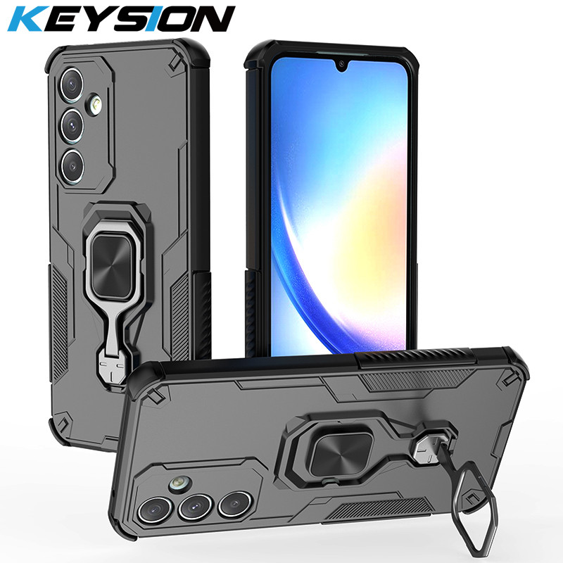 KEYSION เกราะกันกระแทกสําหรับ Samsung A55 5G A35 A26 ซิลิโคน + PC ขาตั้งแหวนโลหะตรงโทรศัพท์ฝาหลังสําหรับ Galaxy M16 5G