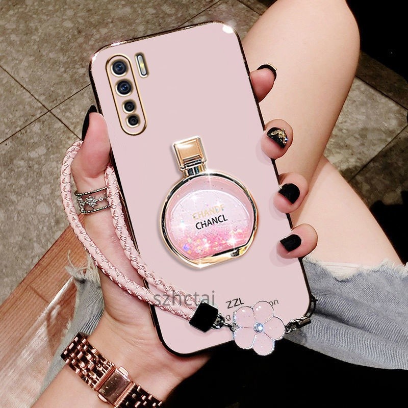 ปลอกOppo reno 3 reno 3 pro Glitterขวดน้ําหอมผู้ถือเพชรหรูหราElectroplated Soft Protectionเคสโทรศัพท์พร้อมเชือกเส้นเล็ก