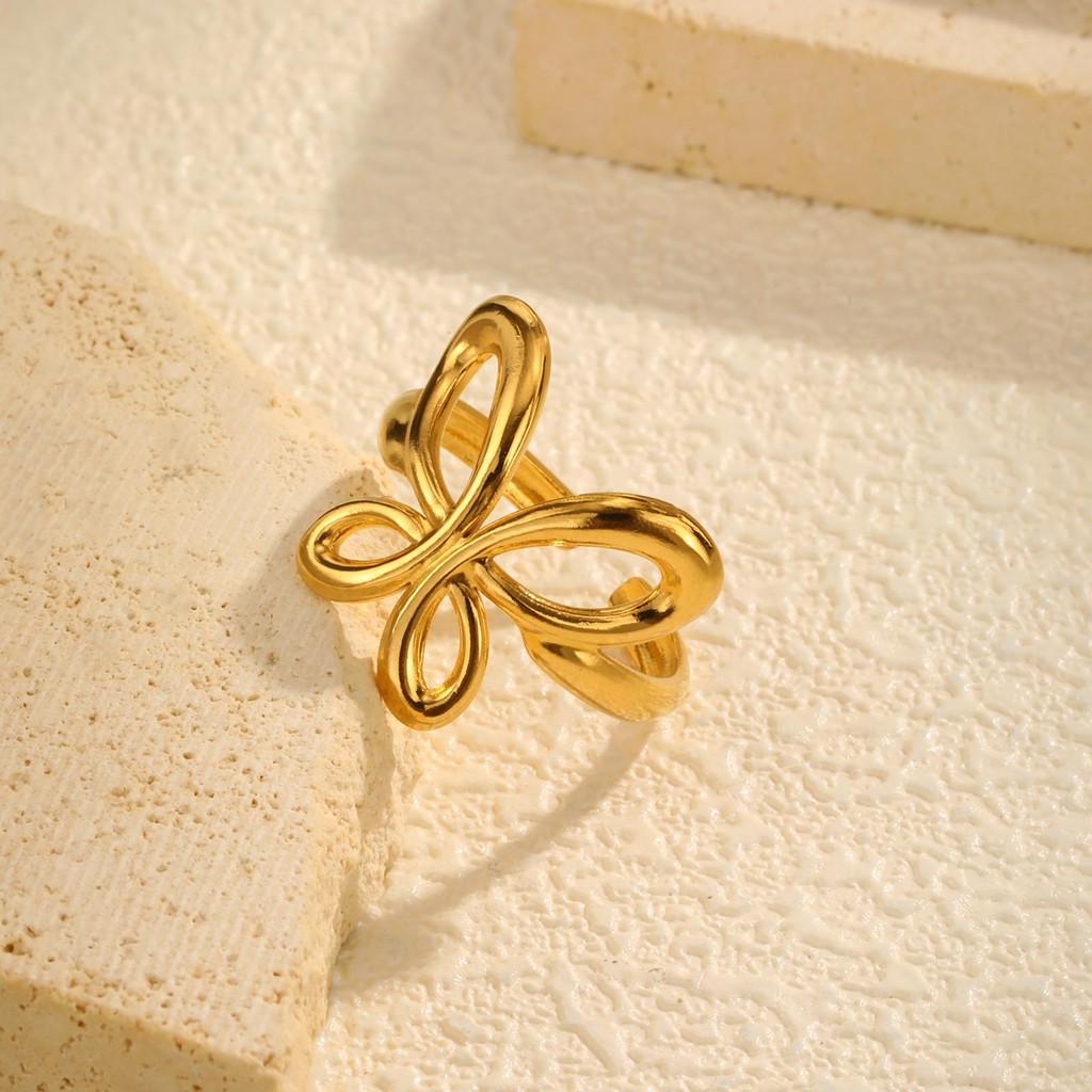 Vnox Gold Hollow ผีเสื้อโบว์เปิดแหวนผู้หญิง,สแตนเลส Hypoallergenic & Non Fading แหวน,เครื่องประดับแฟชั่นที่เรียบง่ายของข - รูปที่ 6