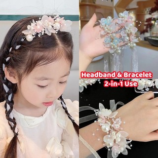 Children's Princess Garland Super Fairy Hair Hoop Wedding Head Flower Girls Headband & Bracelet