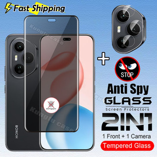 2in1 โค้งหน้าจอความเป็นส่วนตัวกระจกสําหรับ Honor 400 200 Pro Lite Honor400Pro Honor400 5G ด้านหน้าคลุมทั้งหมด Anti-Peep กระจกนิรภัยหน้าจอกลับกล้องป้องกันฟิล์ม