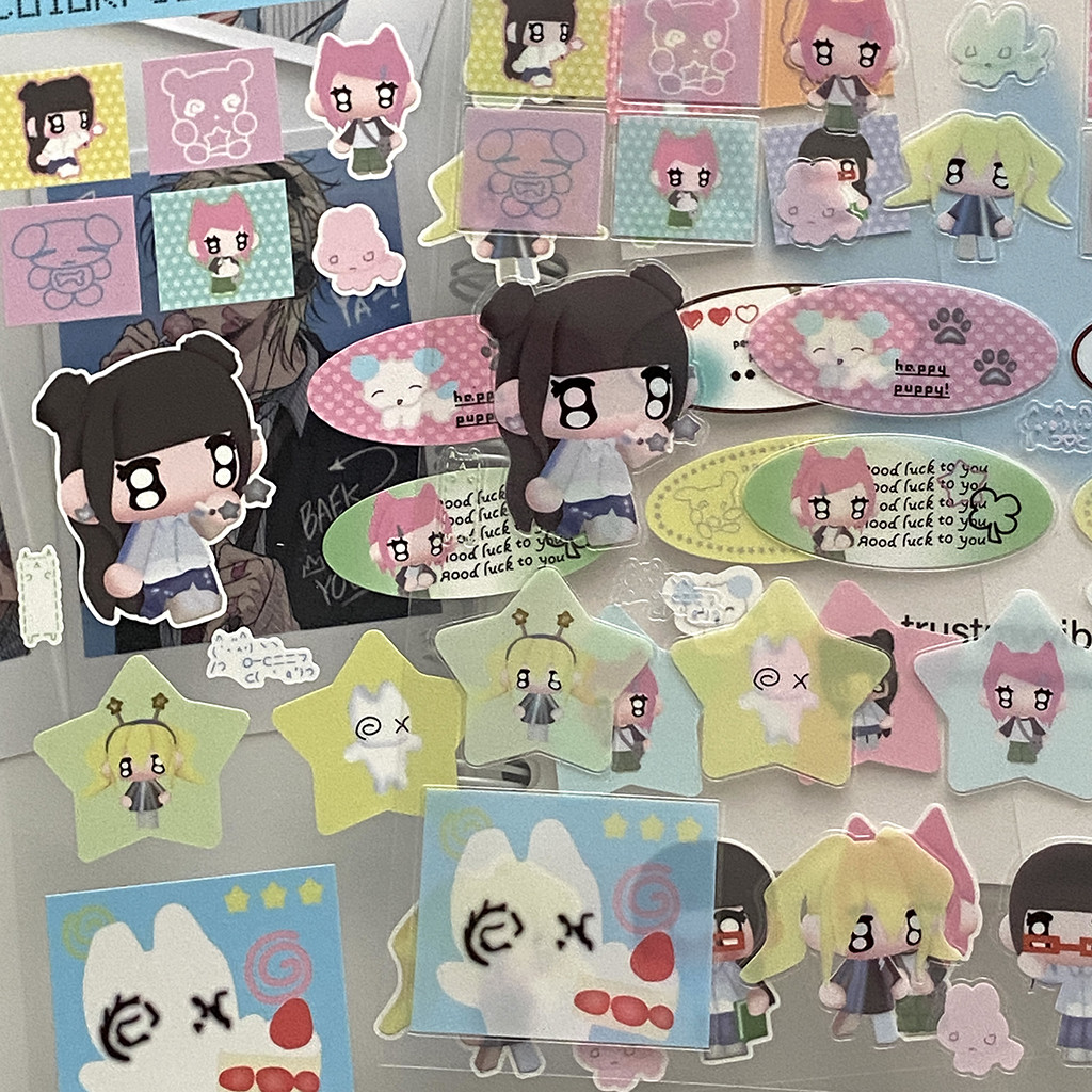 สตีฟ 2 ชิ้นชุดการ์ตูนน่ารักอะนิเมะแมวสาววารสาร เดคโค สติกเกอร์
