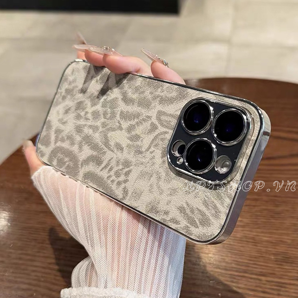 เสือดาวพิมพ์ชุบระดับไฮเอนด์พร้อมเลนส์ฟิล์มหนังเคสโทรศัพท์สําหรับ ไอโฟน 17 มือโปร สูงสุด 16 บวก 15 14 13 12 11 กันกระแทกป้องกันอะคริลิคปลอก