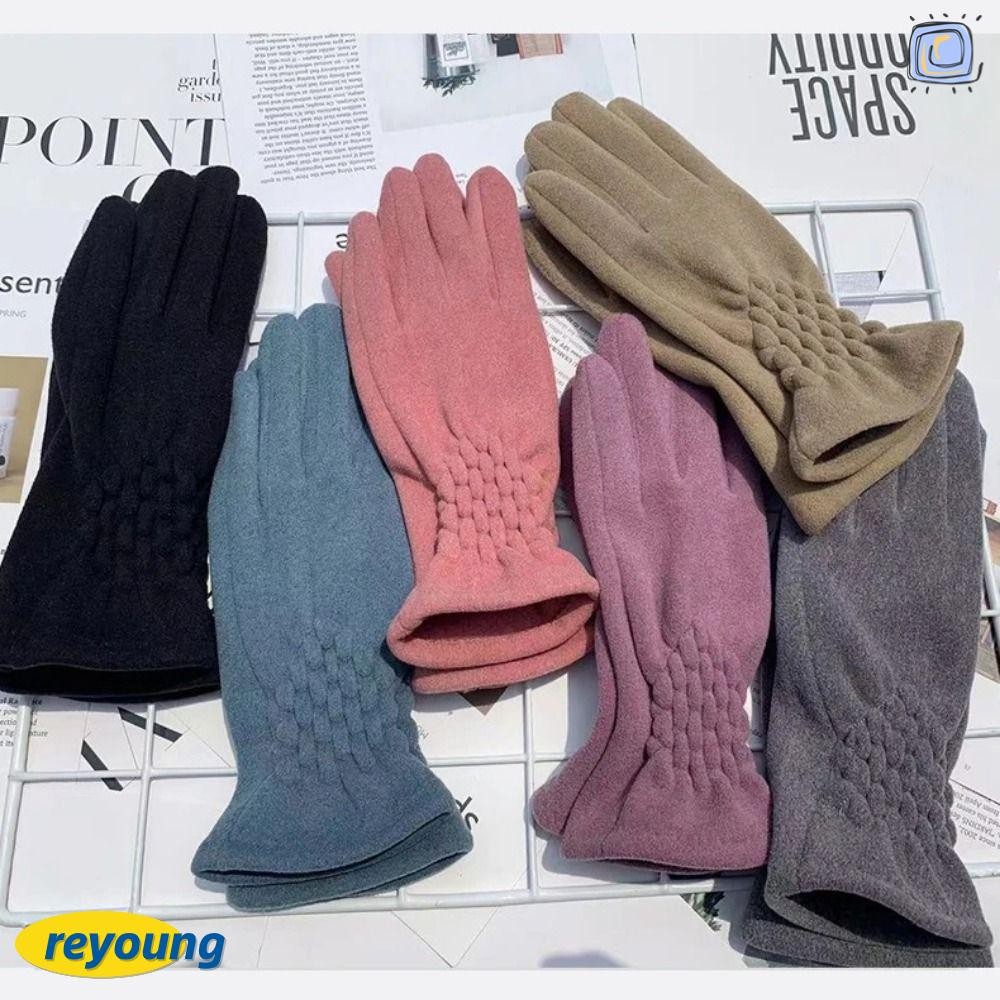 Reyoung Lady Glove Mitten, Winter Women Full Fingers Suede Gloves, Windproof Fashion Elegant Touch S