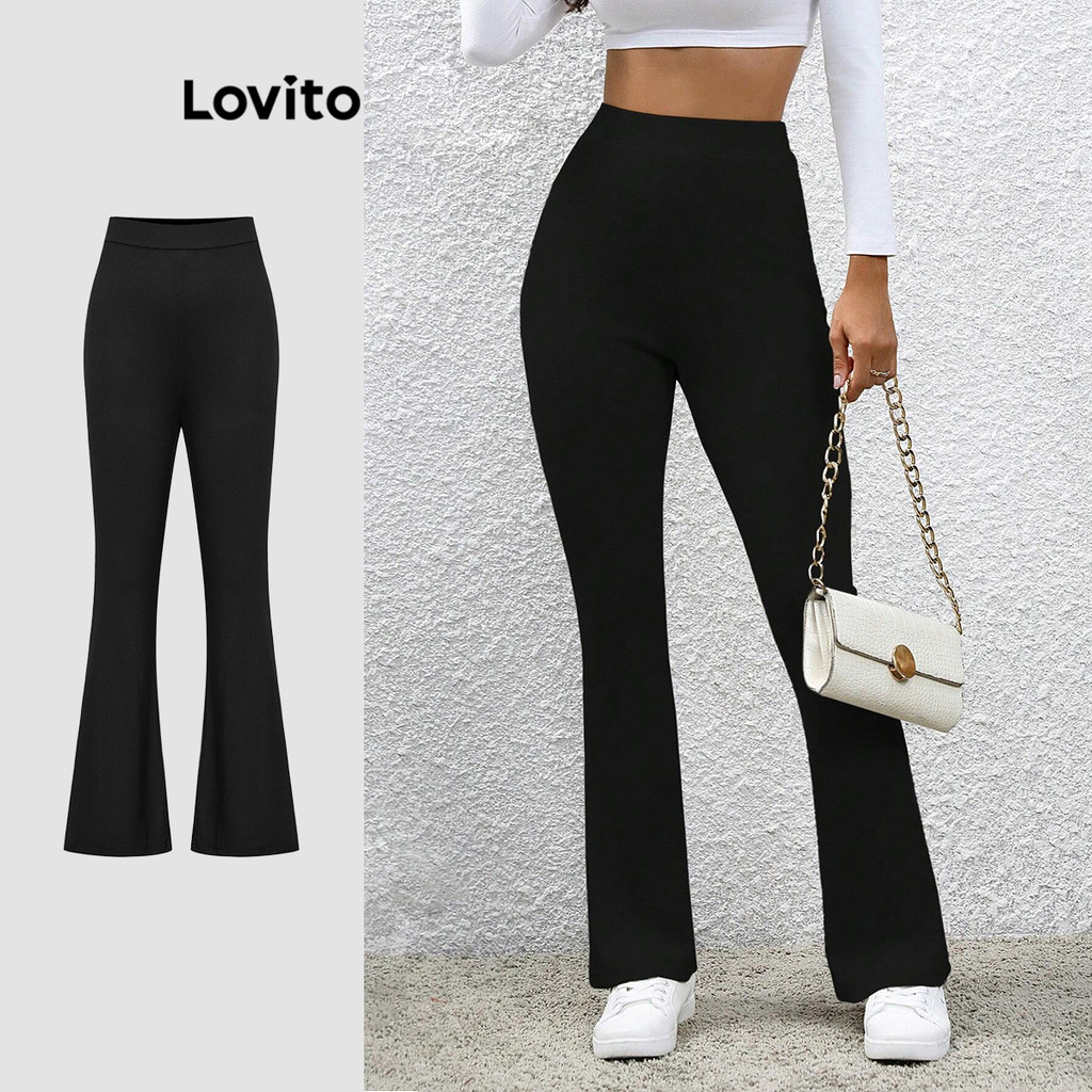 Lovito กางเกงขายาวผู้หญิง เบสิก สีพื้น สไตล์ลำลอง L90AD056