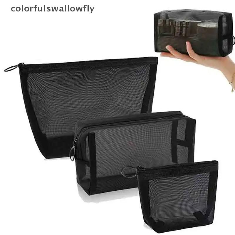 สีสันswallowfly ตาข่ายกระเป๋าเครื่องสําอางใสขนาดเล็กขนาดใหญ่สีดําแต่งหน้ากระเป๋าแบบพกพาเดินทางแป้งออแกไนเซอร์กรณีลิปถุงเก็บปลาค็อด