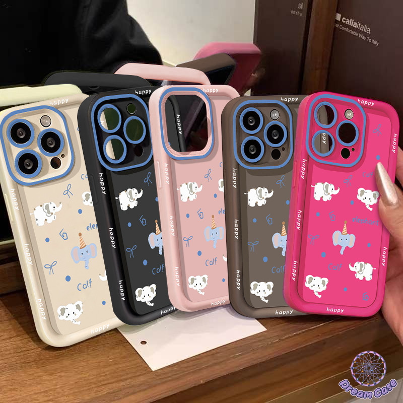 การ์ตูนช้างน่ารักโบว์ผูกโทรศัพท์คู่นุ่ม เคส IPhone 11 16 15 13 12 14 Pro Max 7Plus 16 6s 6 14 8 15 Plus XR X XS Max SE