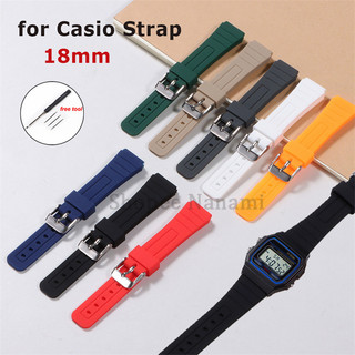 18 มม.ซิลิโคนสีสันสดใสสําหรับ Casio F91W F105/108 A158/168 AE1200/1300 เปลี่ยนสายนาฬิกายางกันน้ํานุ่มสร้อยข้อมือกีฬานาฬิกาอุปกรณ์เสริม