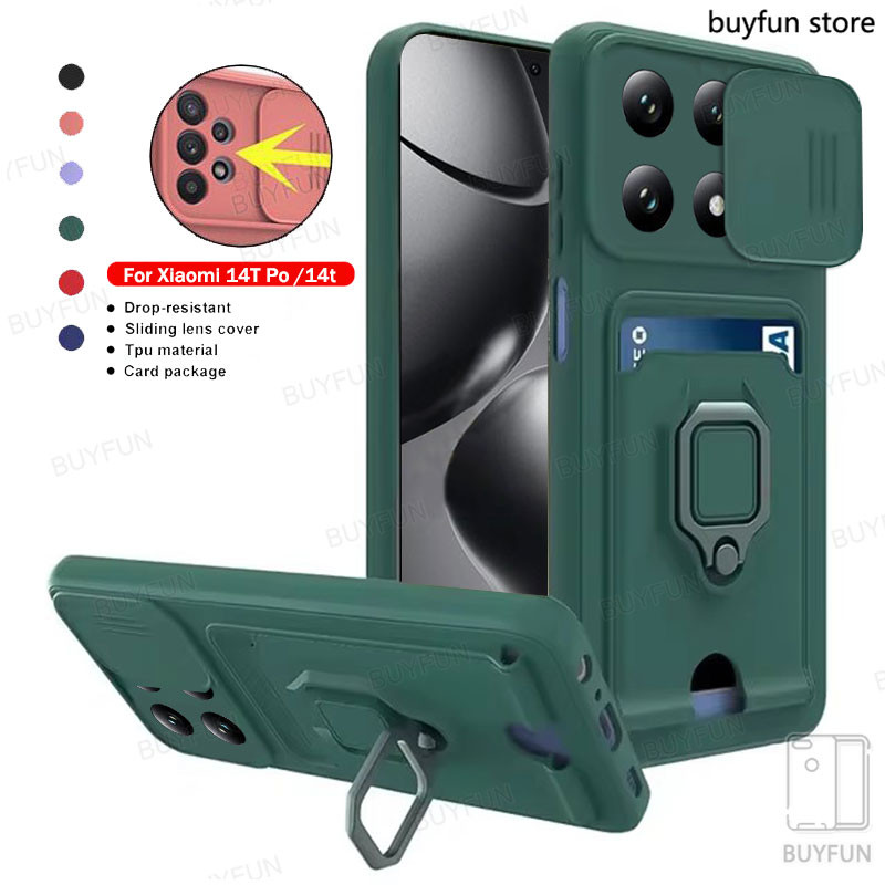 or Xiaomi Mi 14T Pro Mi14t Mi14 T 14 12t 11t 13T 13 5G Shockproof Armor Card Pocket Holder Slot Card Cover Camera Lens Protect Slide Window Case