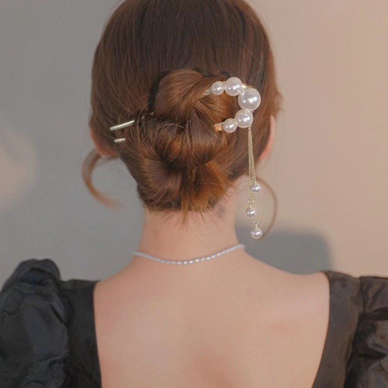 แฟชั่นเกาหลีสไตล์ใหม่ที่สวยงามบอลผมสิ่งประดิษฐ์มุกโลหะขารูปตัวยู - รูปที่ 6