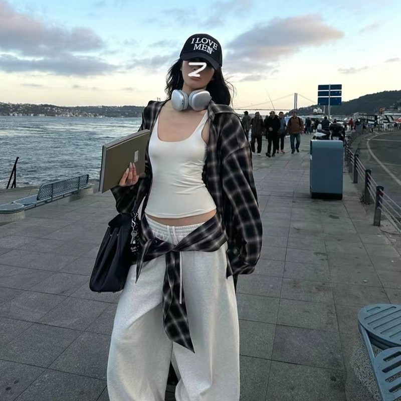 Kliou Casual Pants Suit Sling Off Sleeves Skinny U Collar Solid Frenulum Look Thinner บรรยากาศอเนกประสงค์สไตล์ 2024 Hot New Two Piece Set