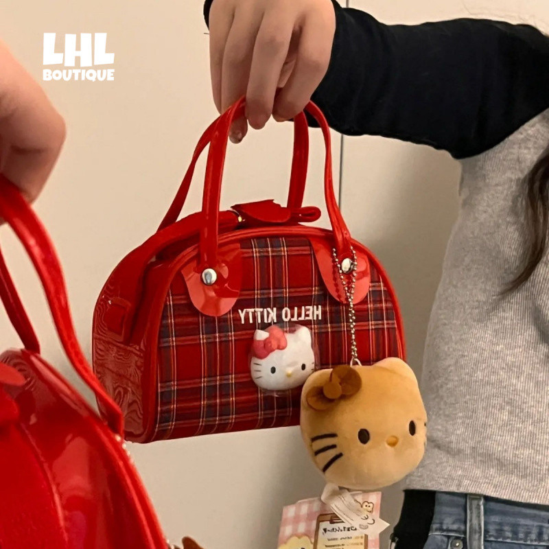 LHL BOUTIQUE กระเป๋าสะพายไหล่ลายแมวคิตตี้ Showa Retro Y2K millennial Babes CUTE Tote Bag