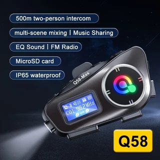 ใหม่ Q58-Max ชุดหูฟังอินเตอร์คอม บลูทูธ 5.3 หน้าจอ LCD 2 แชร์เพลง พร้อมไฟฉาย 500 ม. สําหรับหมวกกันน็อครถจักรยานยนต์