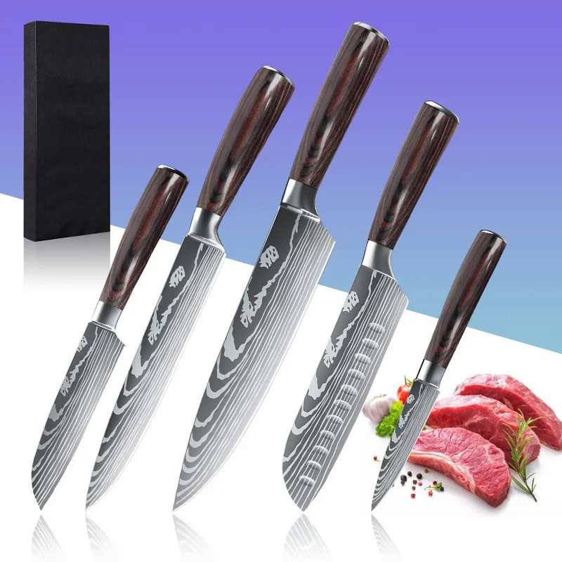 5 PCS Kitchen knives Set Professional Chef Knives 7CR17 440C High Carbon Stainless Steel Imitation D