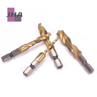 [JHA] M3-m10 Hex Shank Titanium Plated HSS Hand Screw Thread Metric Tap Drill Bits ใหม่