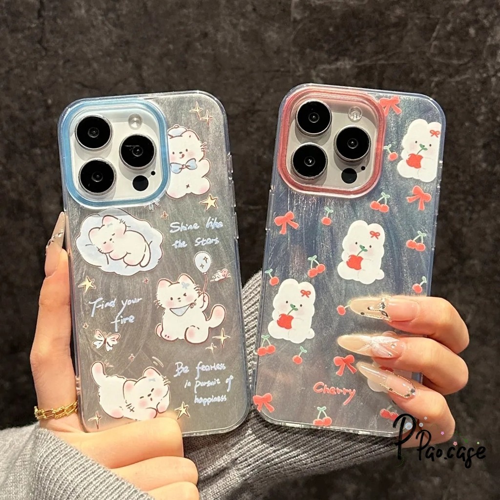 ลูกสุนัขการ์ตูนน่ารักเข้ากันได้เคสไอโฟน 11 16 15 13 12 14 Pro Max XR 16 14 15 7 8 Plus XS MAX X SE โบว์หวานเชอร์รี่เคส