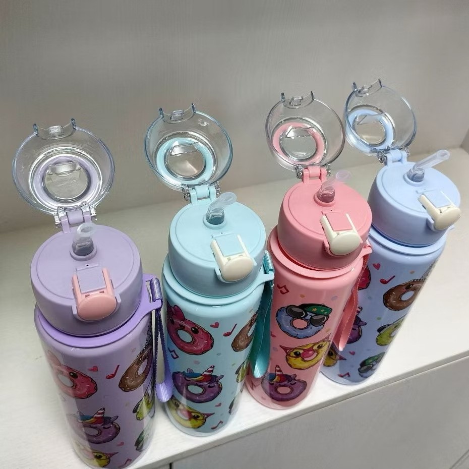 กระบอกน้ำทรงสูง700ml สีพาลเทลสวยน่ารัก แบบขุ่นและแบบใส มีหลายสีให้เลือก มีหลอดในตัวมีสายคล้องมือ+สติ๊กเกอร์ไดคัทลายโดนัท