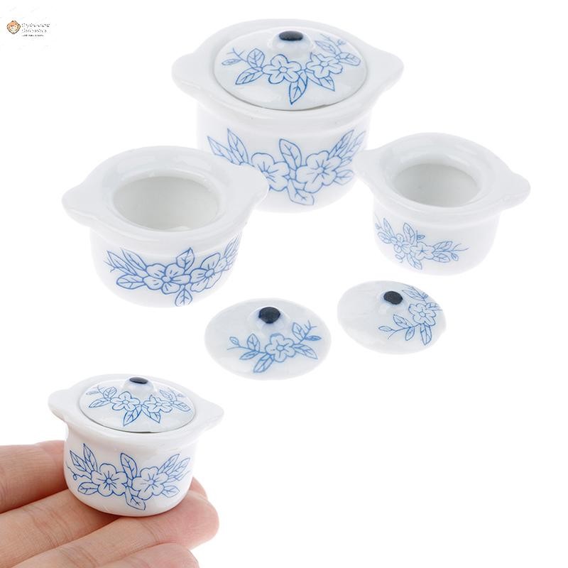 Cod 3 ชิ้น 1/12 Dollhouse Miniature เซรามิคหม้อซุปเครื่องครัวจําลองรุ่นใหม่