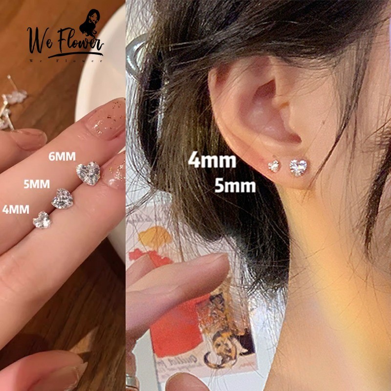 เราดอกไม้1ชิ้นเกาหลีส925เงินเพทายหัวใจสตั๊ดต่างหูสําหรับผู้หญิงสาวเจาะหูกระดุมอุปกรณ์เครื่องประดับ