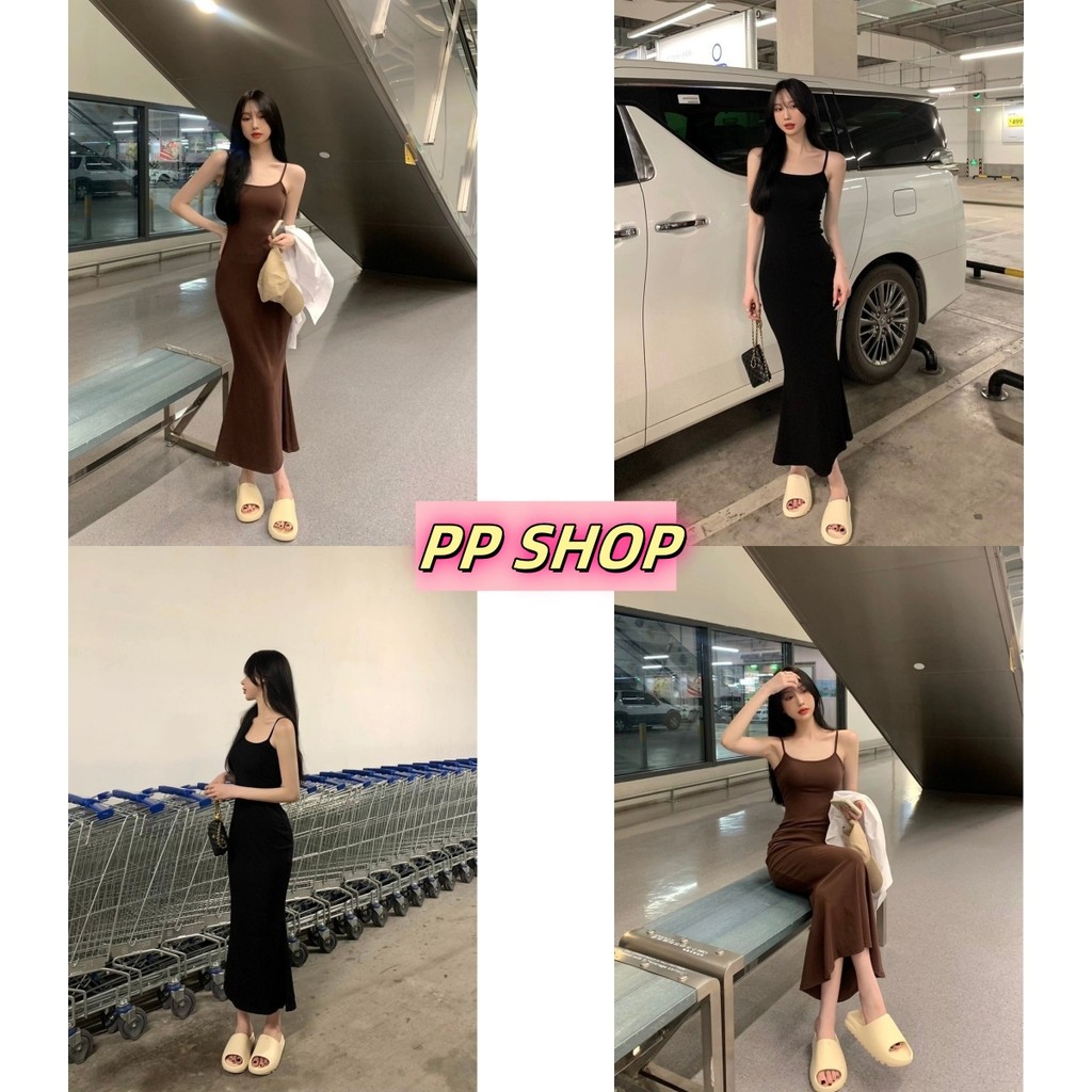 PP Shop​ ​พร้อมส่ง ชุดเดรส สายเดี่ยว แขนกุด เดรสยาว ออกงาน เข้ารูป เซ็กซี่ สะโพก ใส่เที่ยว น่ารักๆ ทรงสวย สีพื้น#FY8785