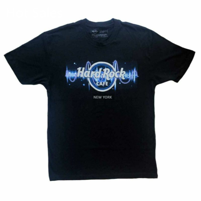 ฮาโลวีนผ้าฝ้ายแท้คุณภาพสูงการพิมพ์ HARD ROCK CAFE | คลื่นสีฟ้า | Original HARD ROCK Cool เสื้อยืดผู้