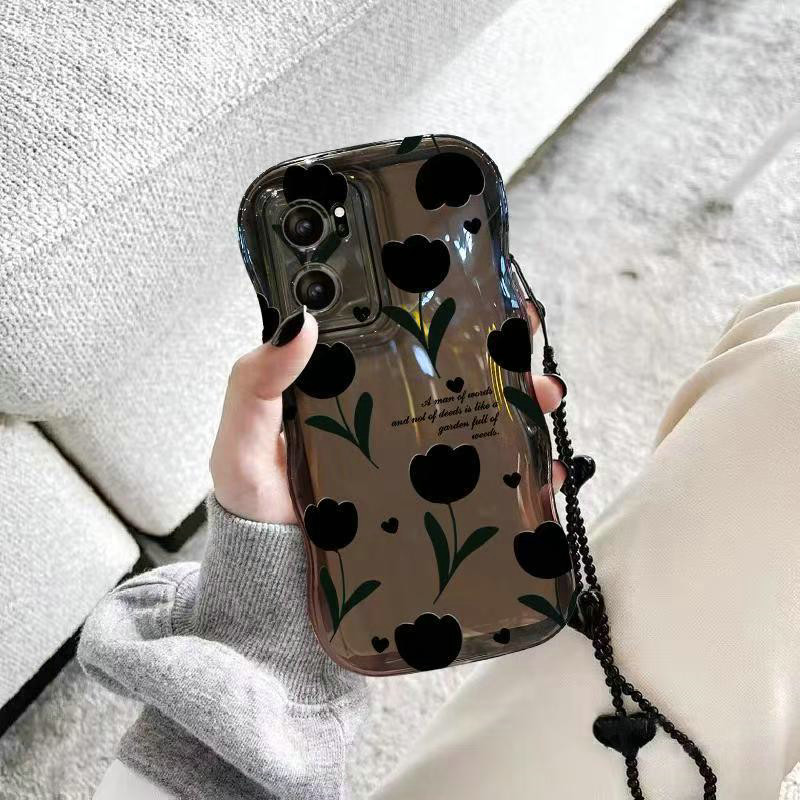 BLD| เคส สำหรับ Samsung Galaxy A02 A02S A03 A03S A04 A04S A06 A10S A11 A12 A13 A14 A16 A20S A20 A21S A22 A23 A24 A30 A31 A32 A33 A34 เคสเชือกขอบหยักดอกทิวลิปสีแดงสีดำแบบมันวาวแบบนิ่ม - รูปที่ 3