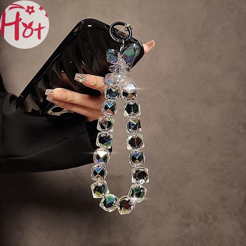 GE เชือกเส้นเล็กโทรศัพท์มือถือสากลระดับไฮเอนด์โซ่คริสตัลหยดน้ําสั้นโซ่ข้อมือลูกปัดมือถือจี้สี่เหลี่ยม